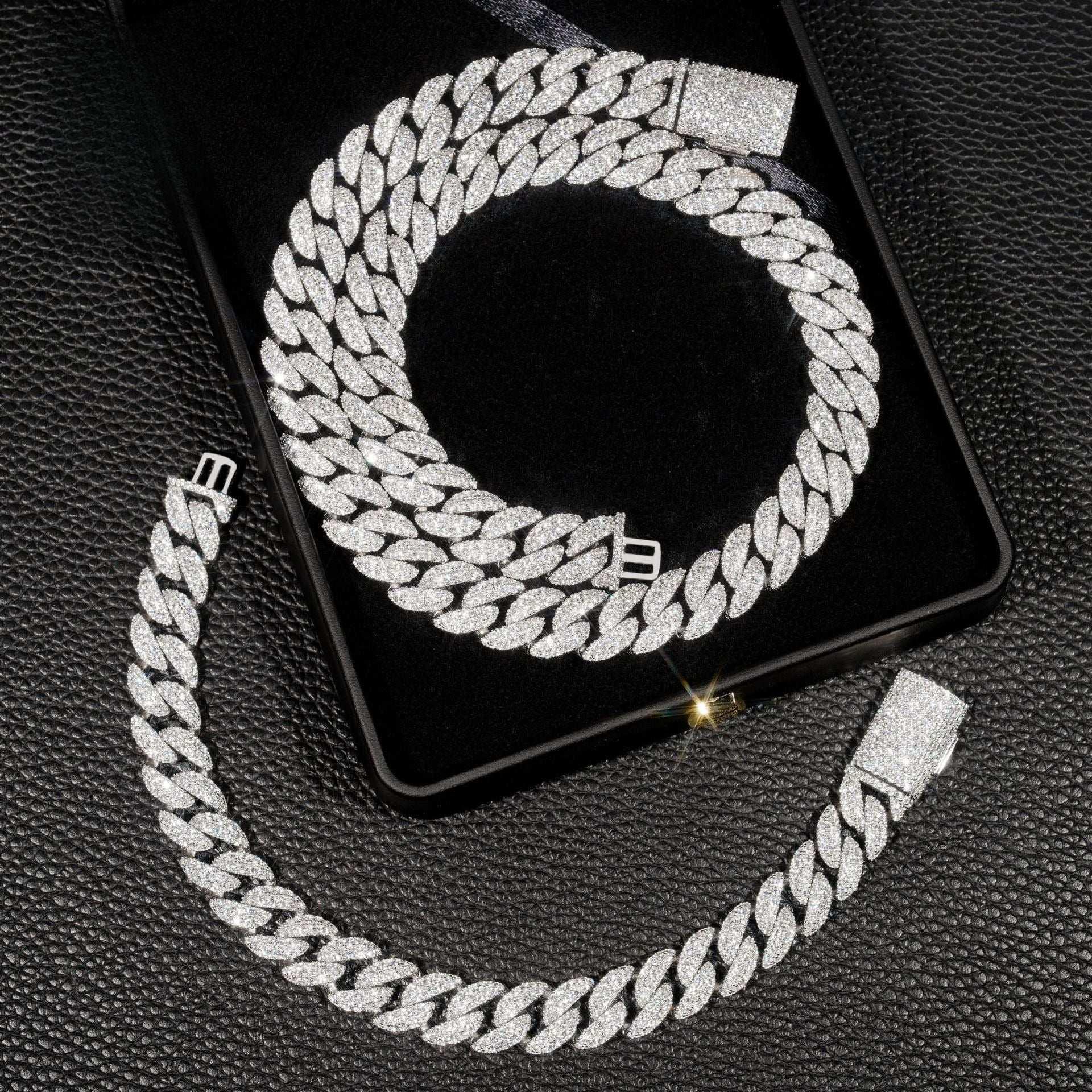 12mm Double-Row Moissanite Cuban Link Necklace | S925 Silver Iced Out Hip Hop Chain - CaratixJewelry